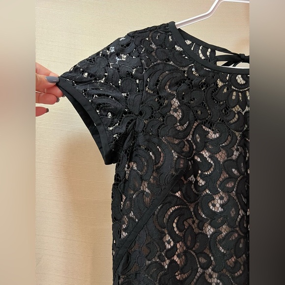 LOFT women’s black lace dress with lining size 0P mini designer tie up back - Picture 2 of 7